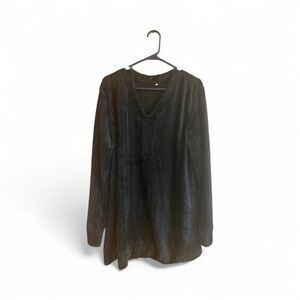 NWOT CARCOS Sweater Fleece Vneck Pullover Sweater Black Women’s Size 2XL